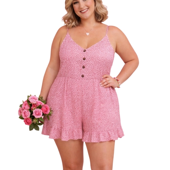 GeeGee Pants - GeeGee Pink Leopard Print Ruffle Romper  Size 1XL NWT Romantic Whimsical